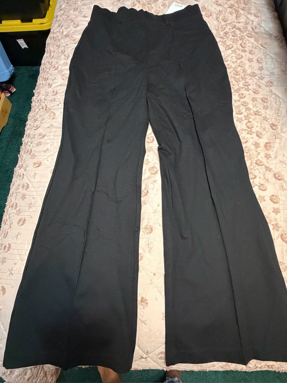 Quince Ultra-Stretch Ponte Flare Leg Pants Black L 32" Inseam